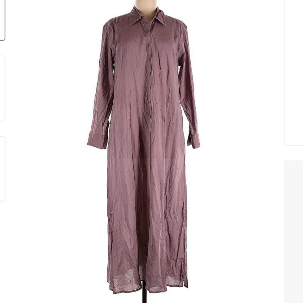 New Natural Life 100% Cotton Purple Button Down Long Sleeve Maxi Dress Small